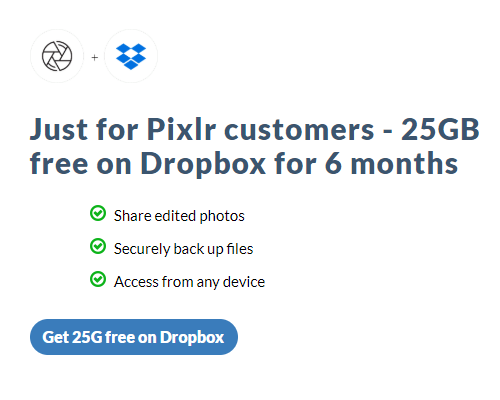 Pixlr + Dropbox 兑换 25GB 促销空间-1